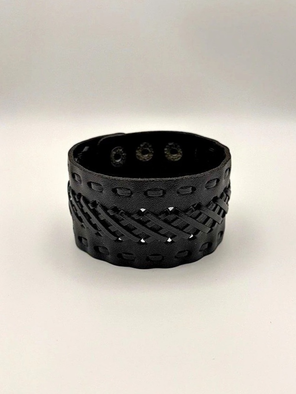 Black Wide Braided Cuff Bracelet Adjustable Snap Boho Gothic Biker Wristband